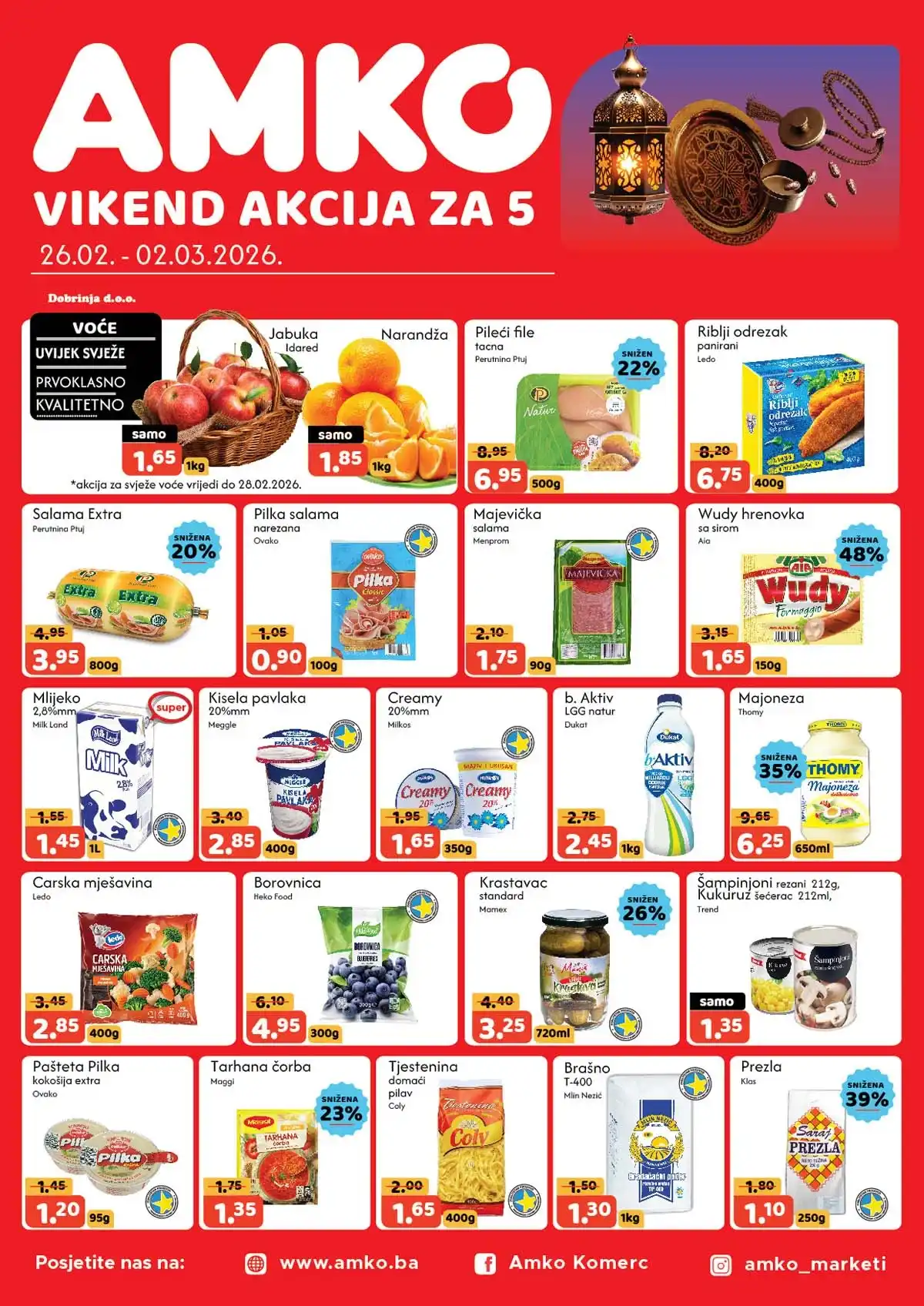 AMKO vikend akcija katalog Bosna i Hercegovina velika sniženja prehrane i kućnih potrepština do 2. marta 2026 prva strana
