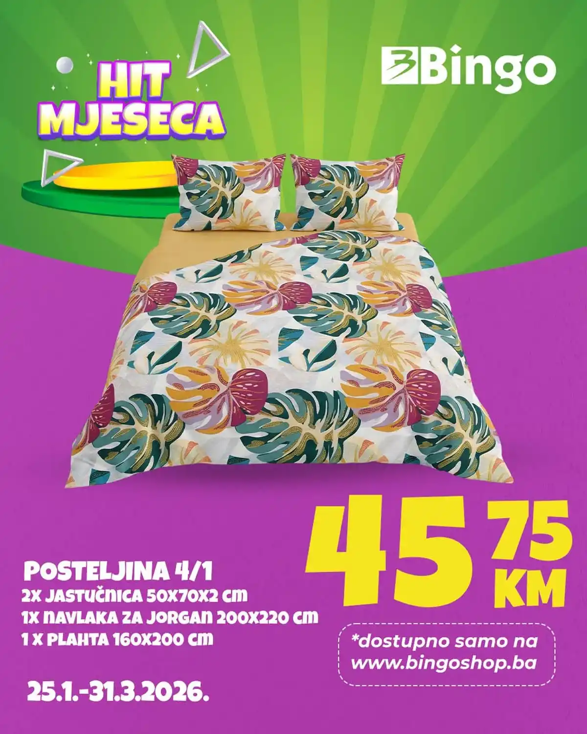 Bingo Hit mjeseca posteljina 4 u 1 cijena 45,75 KM bingoshop.ba akcija do 31.03.2026