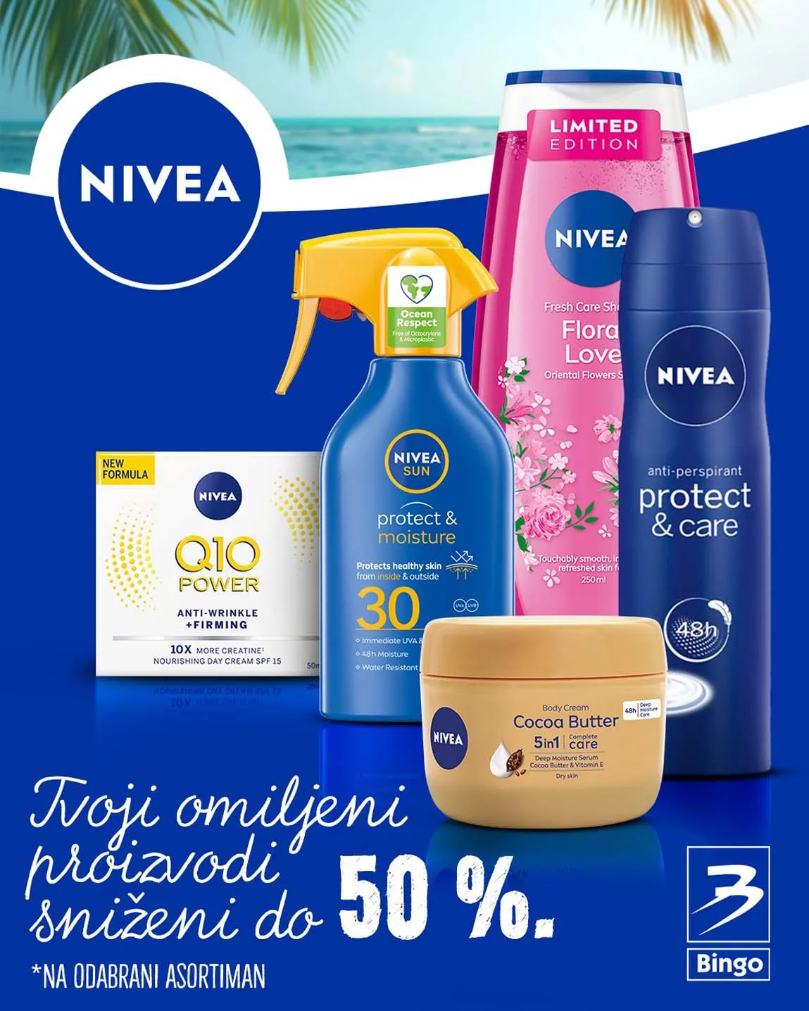 BINGO akcija NIVEA na odabrani asortiman do 50%!  Popust do 10.08.2025