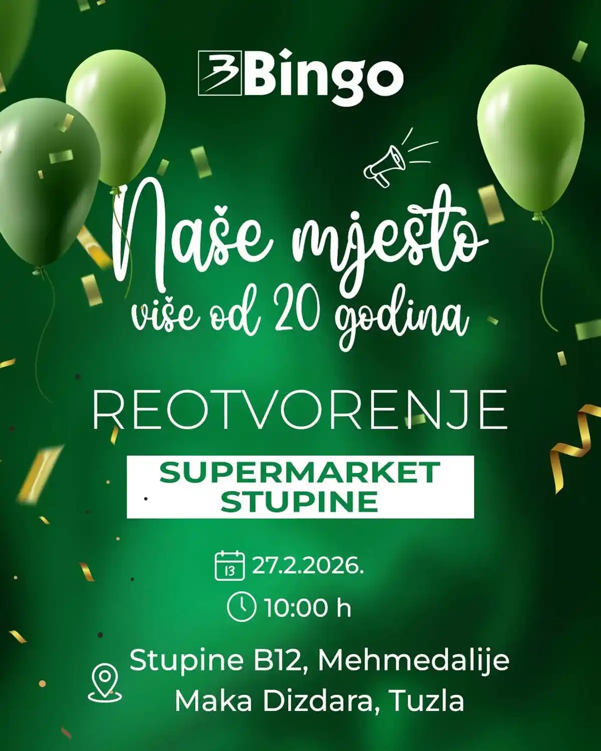 Bingo reotvaranje Stupine Tuzla <strong>27. februara 2026.
