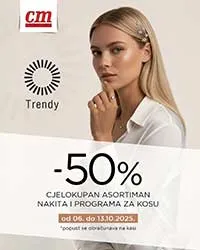 CM Cosmetic market akcija "50% popusta na cjelokupan asortiman nakita i programa za kosu"  Akcija do 13.10.2025