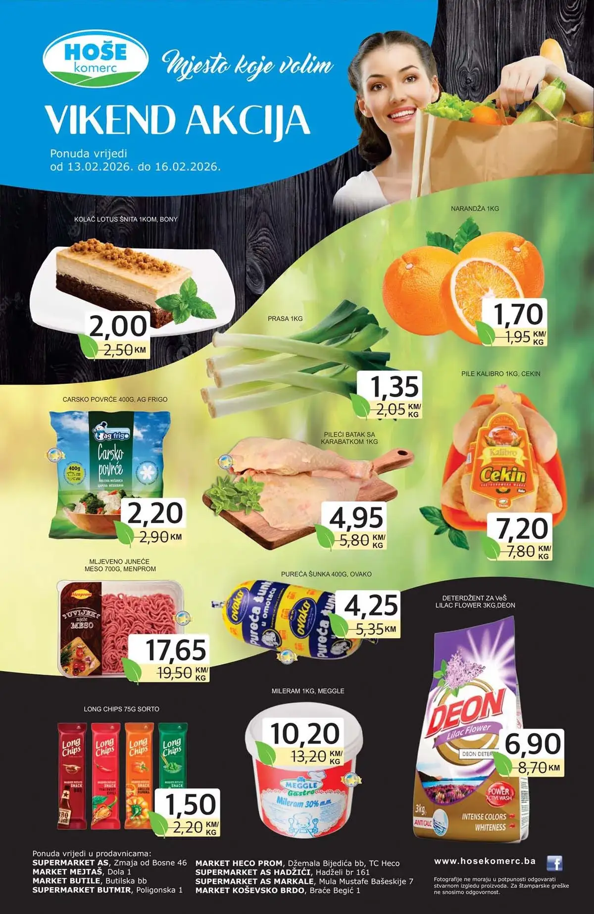 Hoše Komerc vikend akcija katalog – velika sniženja prehrane i kućnih potrepština do 16. februara 2026