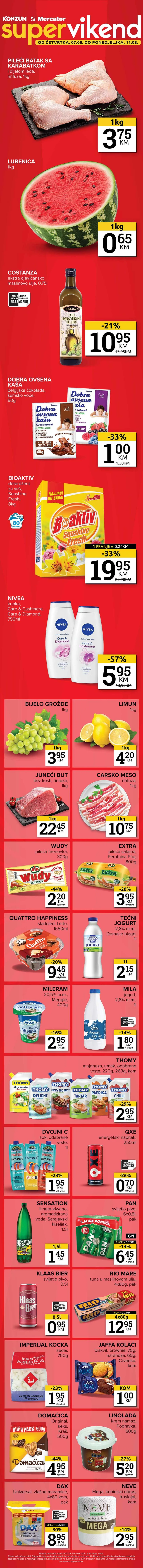 KONZUM i MERCATOR Vikend akcija sniženja do 11.08.2025. POPUSTI DO -57%!