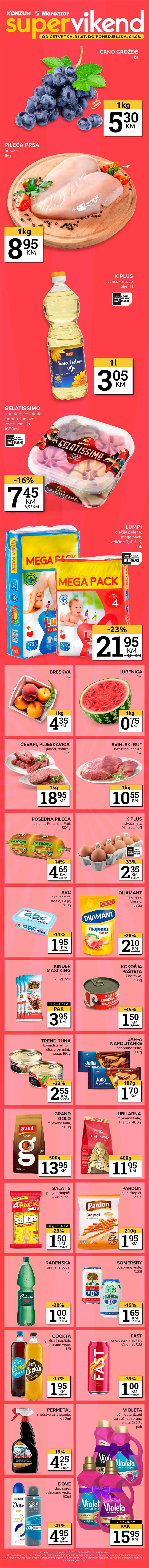KONZUM i MERCATOR Vikend akcija sniženja do 04.08.2025.