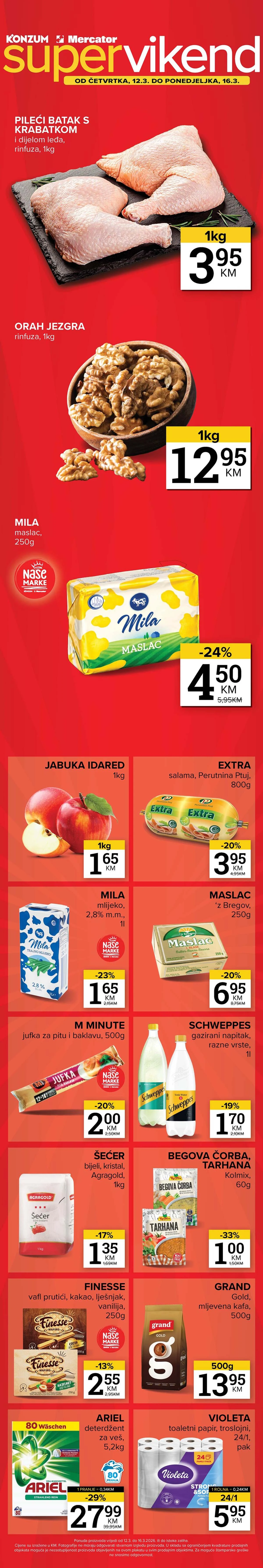 Konzum i Mercator vikend akcija katalog sniženja do 33% do 16.03.2026