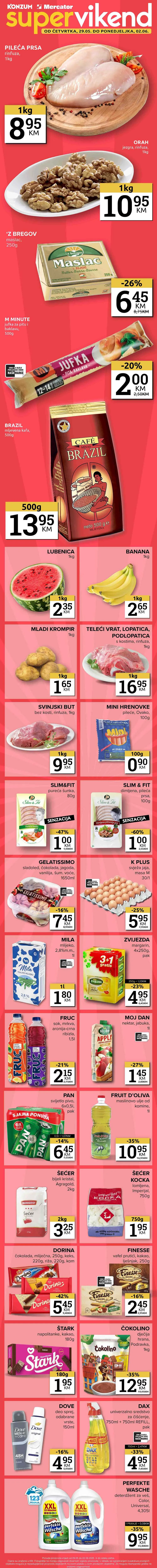 KONZUM i MERCATOR Vikend akcija sniženja do 02.06.2025
