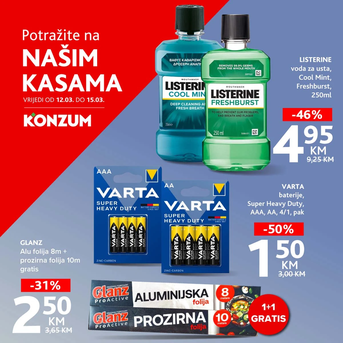 Konzum i Mercator akcija sniženja na kasama do 15.03.2026