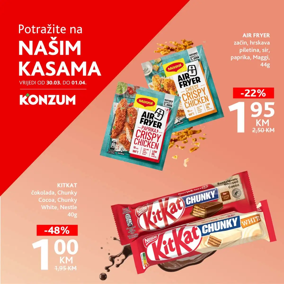 Konzum i Mercator akcija sniženja na kasama do 01.04.2026