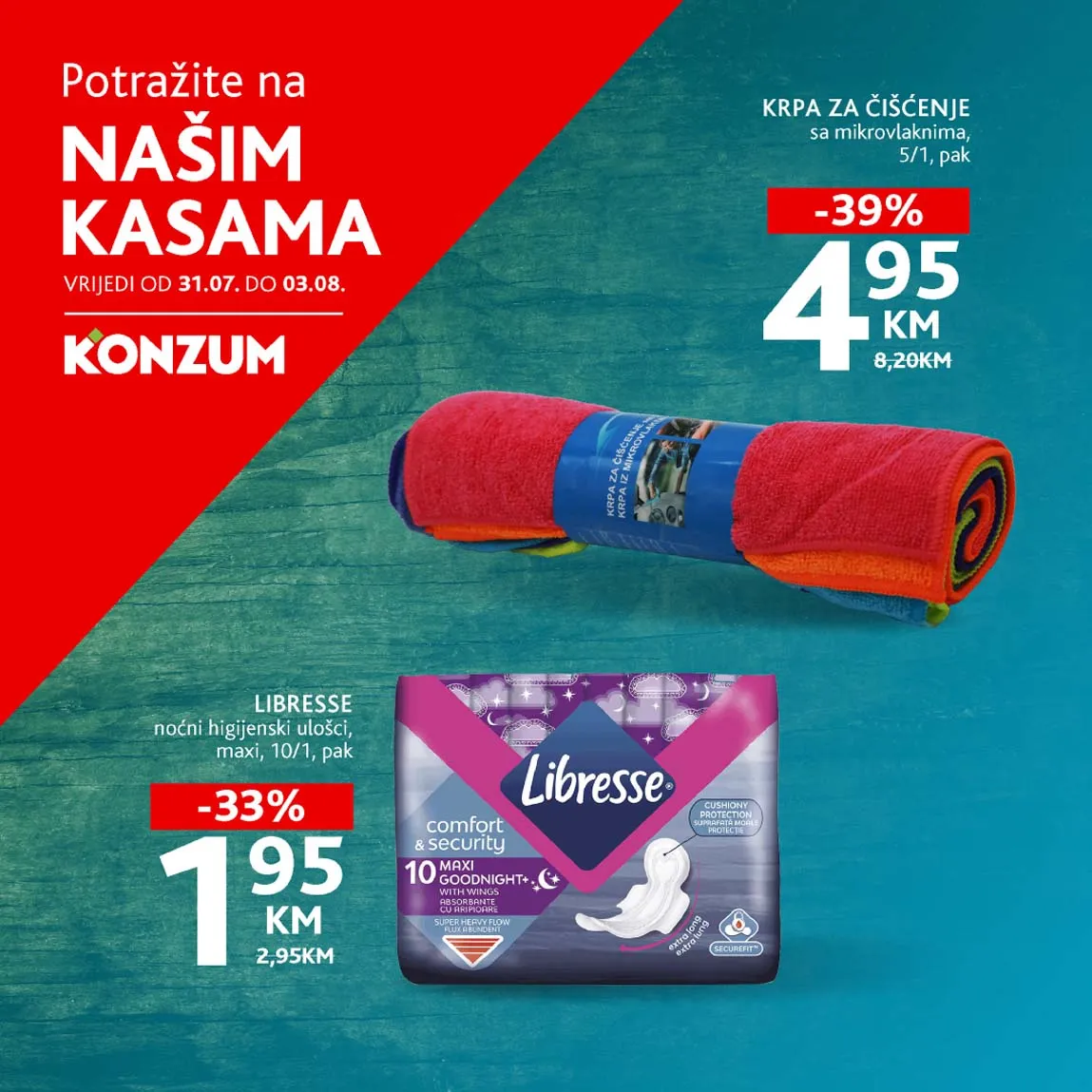 KONZUM Akcija Sniženja na kasama do 03.08.2025. Sniženja do -39%!