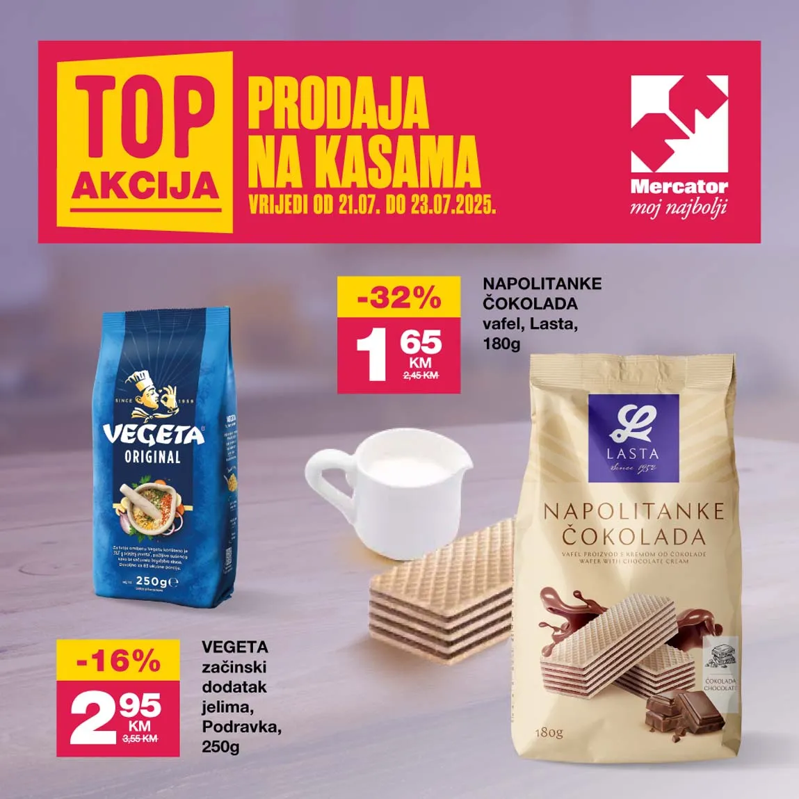 MERCATOR Akcija Top prodaja na kasama sniženja do 23.07.2025
