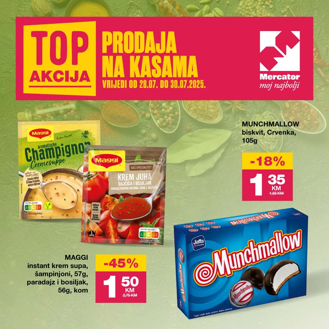 MERCATOR Akcija Top prodaja na kasama sniženja do 30.07.2025