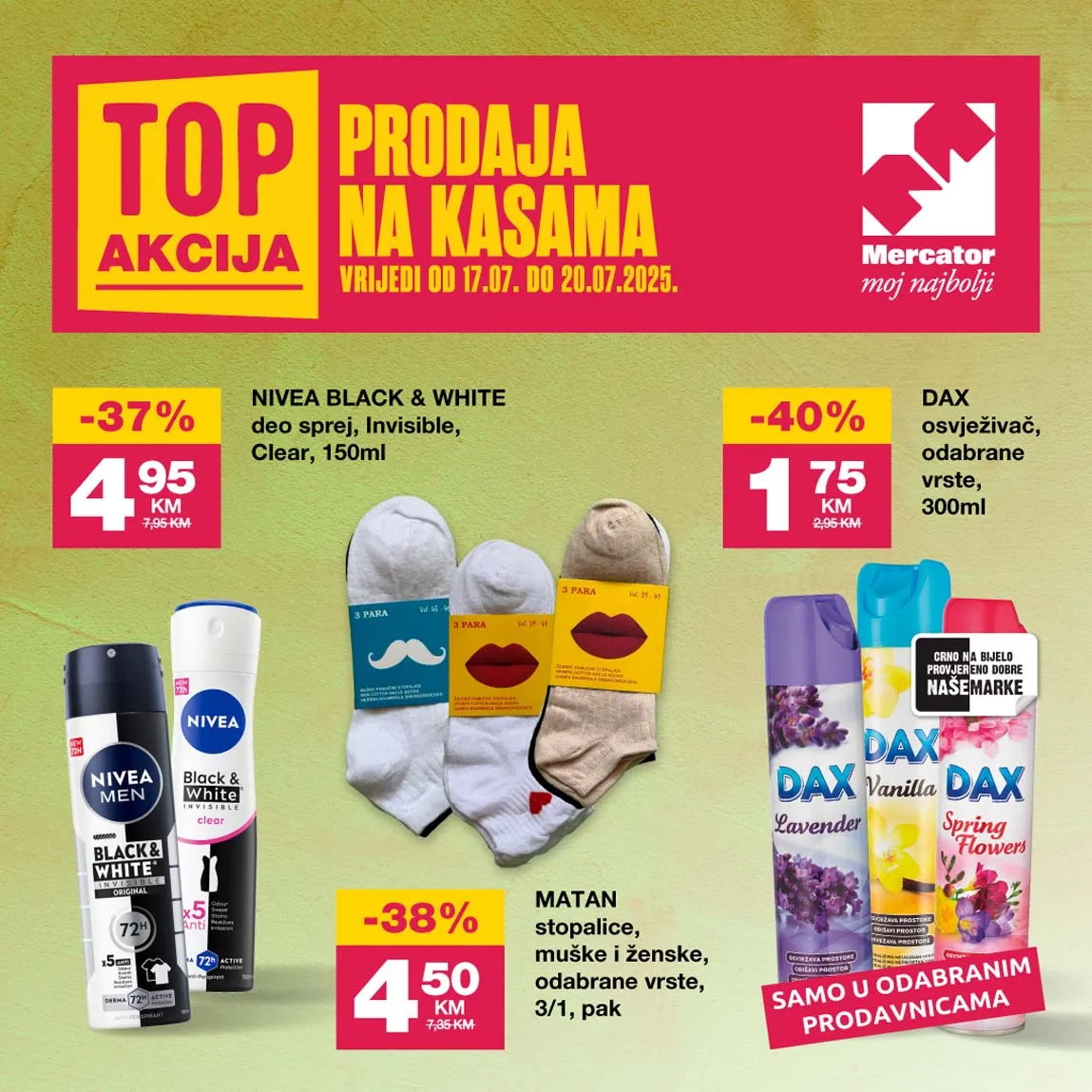 MERCATOR Akcija Top prodaja na kasama sniženja do 20.07.2025