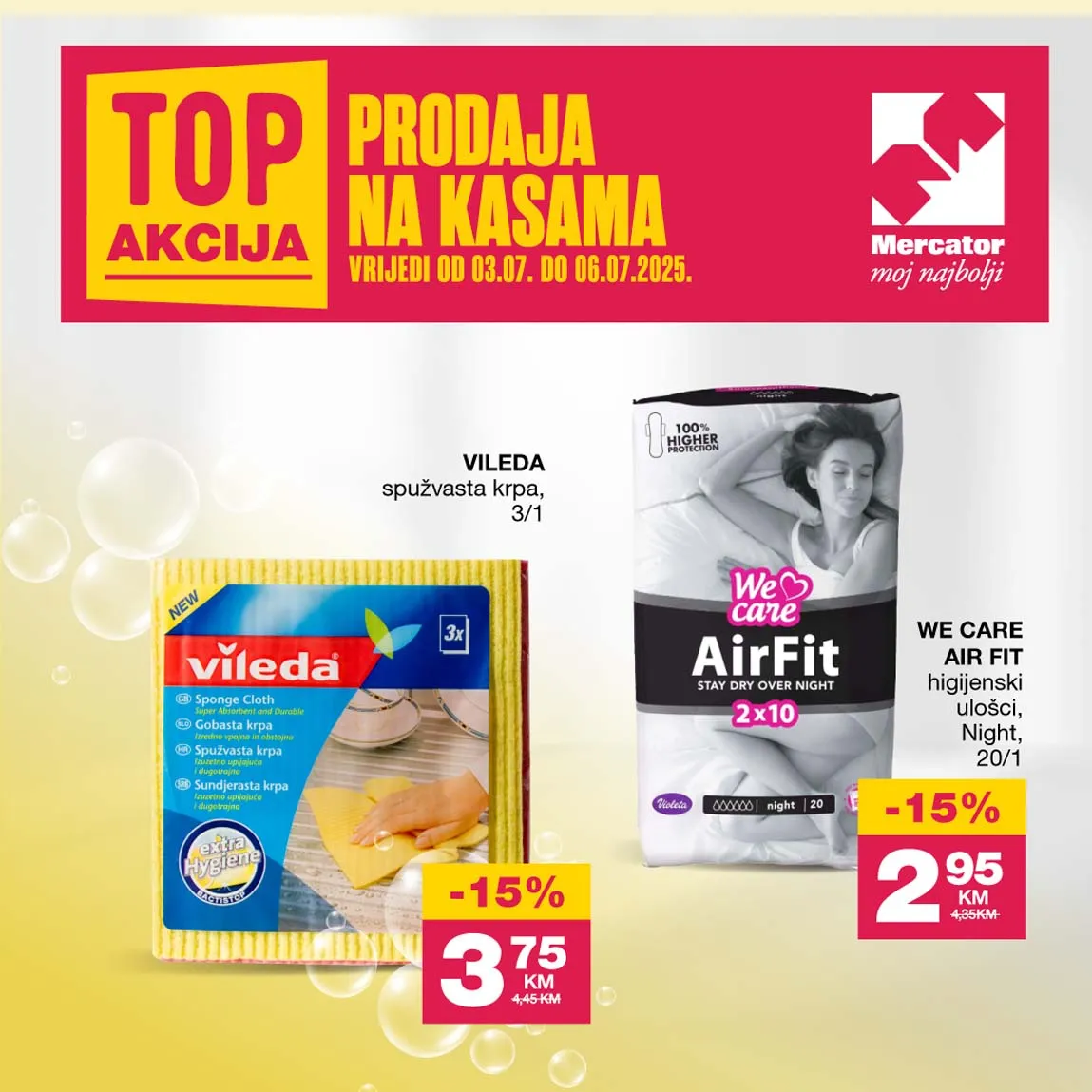 MERCATOR Akcija Top prodaja na kasama sniženja do 06.07.2025. Sniženja do -15%!