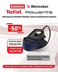 KONZUM i MERCATOR Akcija TEFAL ROWENTA Parna stanica Rowenta easy steam sniženja do 15.10.2025