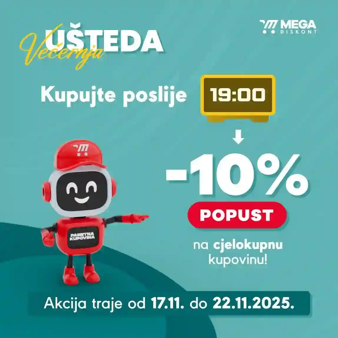 MEGA Diskont večernja kupovina -10% – sniženja do 22. novembra 2025