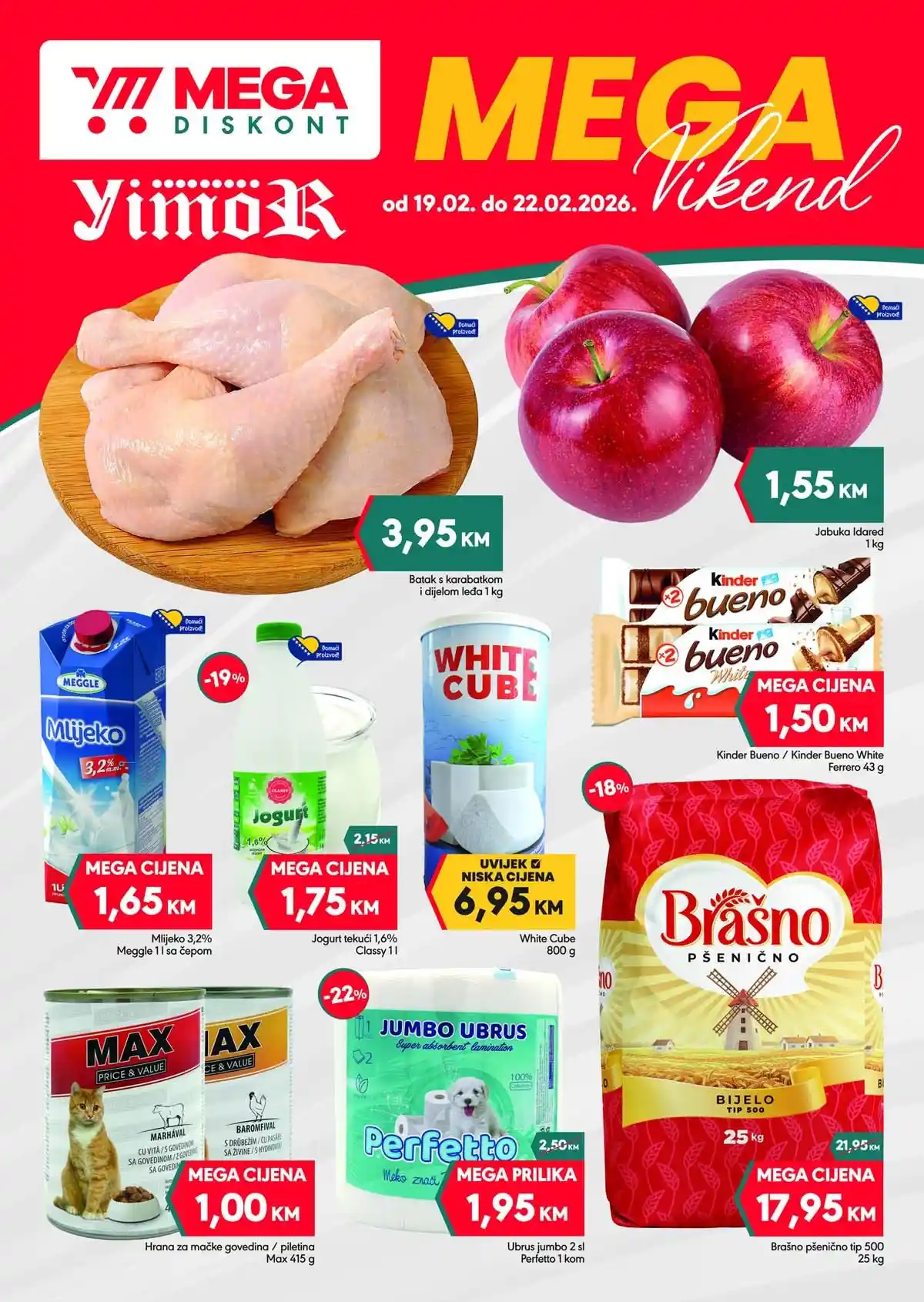 Yimor i Mega Diskont vikend akcija katalog strana 1 velika sniženja Bosna i Hercegovina februar 2026